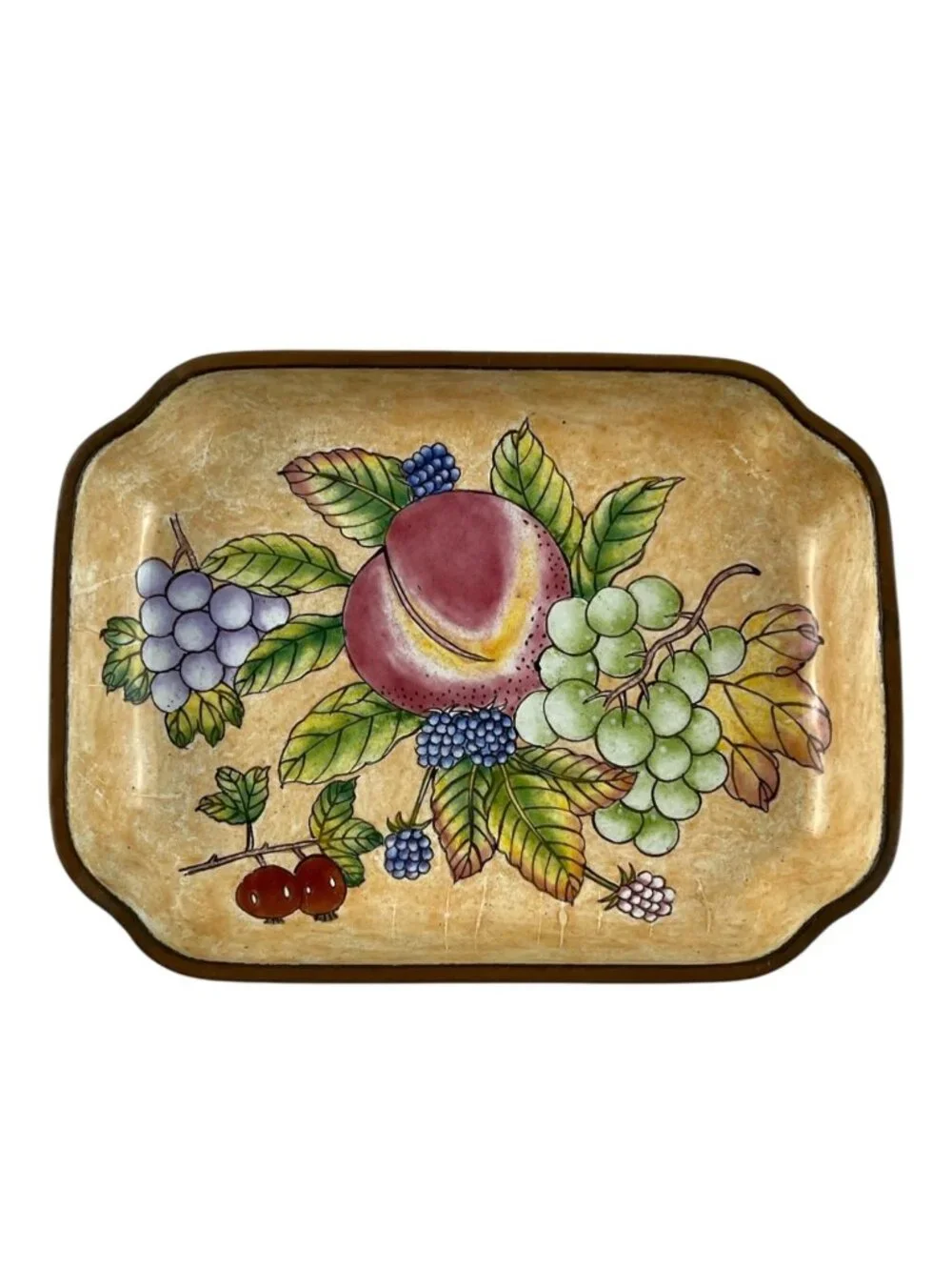 Vintage Chinemel B. Yee Enameled Tray Scalloped Fruit Design